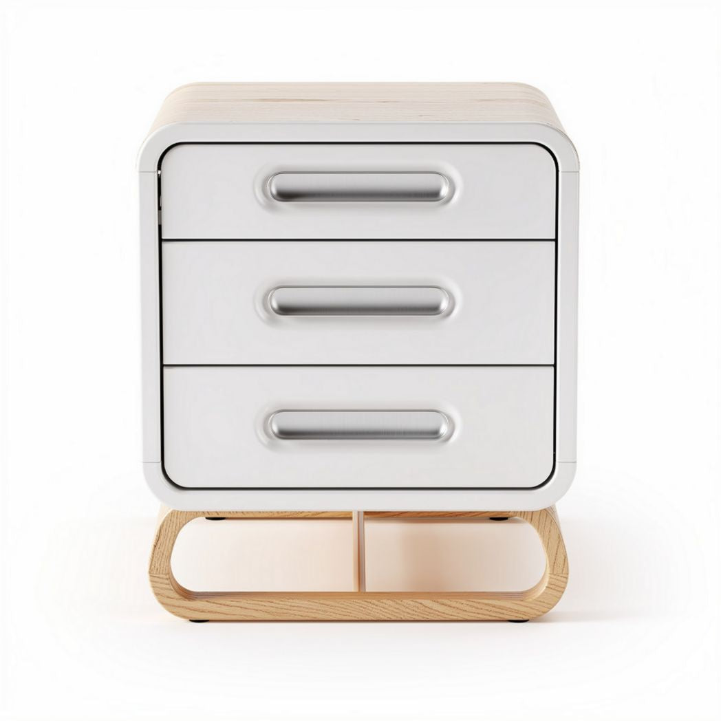 Wooden bedside table with three drawers and modern minimal design 40 x 40 x 60cm