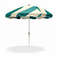 Outdoor patio umbrella with teal and cream stripes 200 x 200 x 250cm