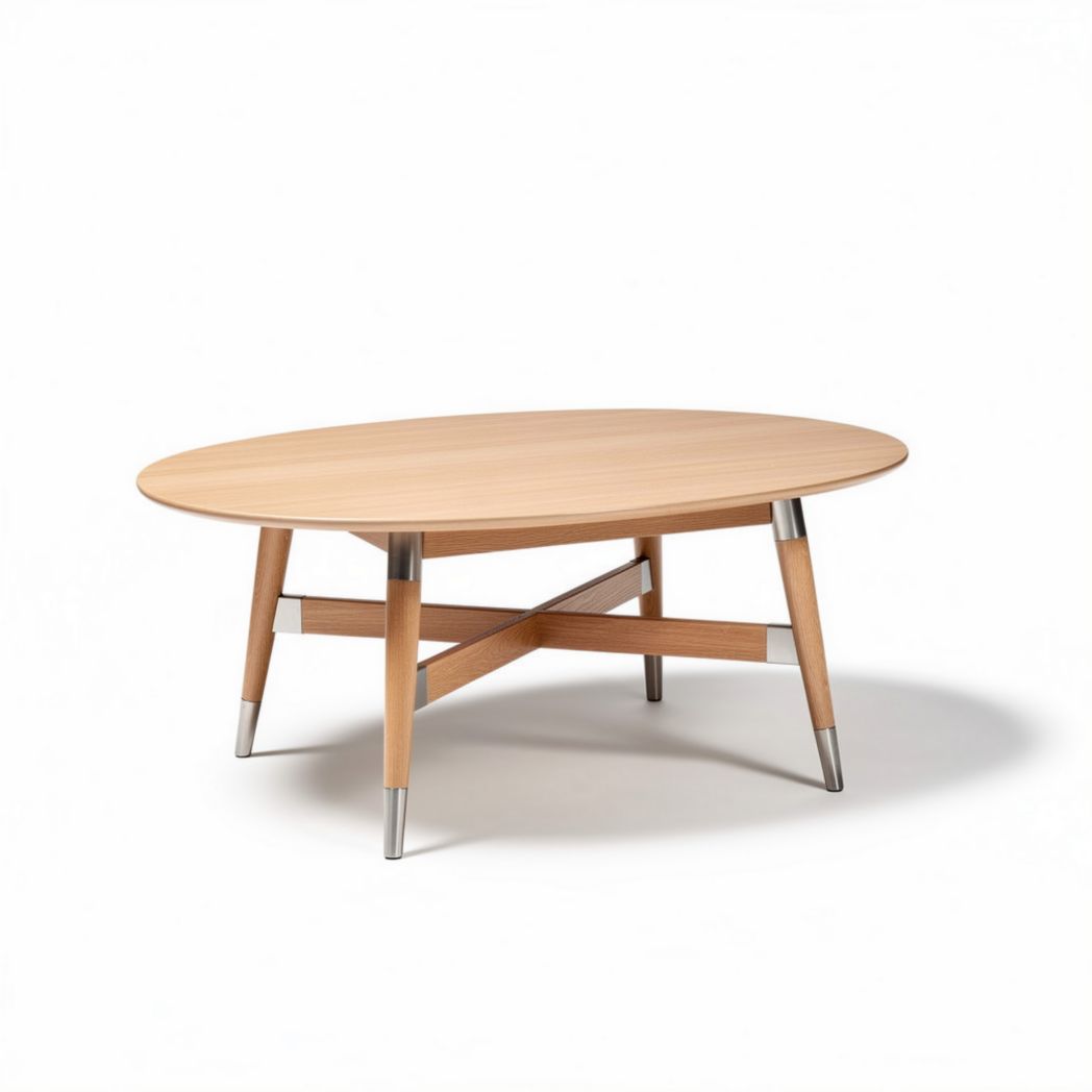 Round wooden coffee table with metal legs 100 x 60 x 45cm for living room