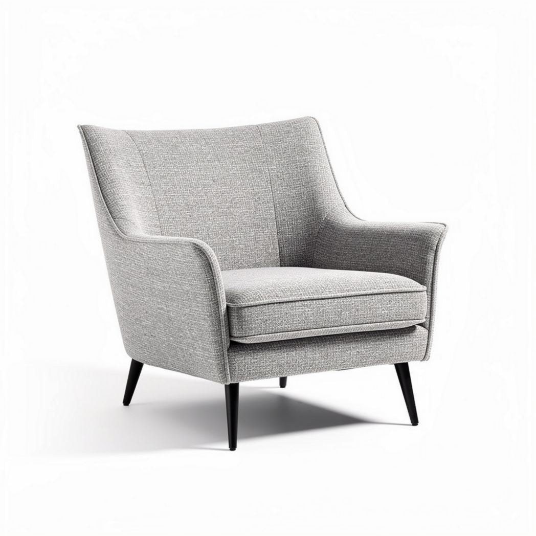 Armchair with light gray fabric upholstery and black metal legs 80 x 80 x 90cm