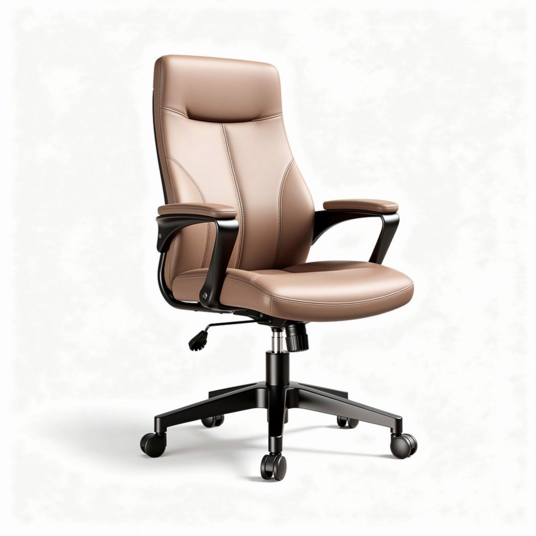 Leather office chair with adjustable height and swivel base in beige 45 x 60 x 100cm