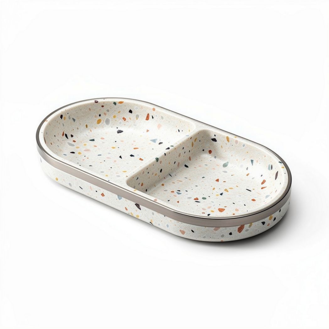 Terrazzo divided serving platter with non-slip base 30 x 20 x 4cm