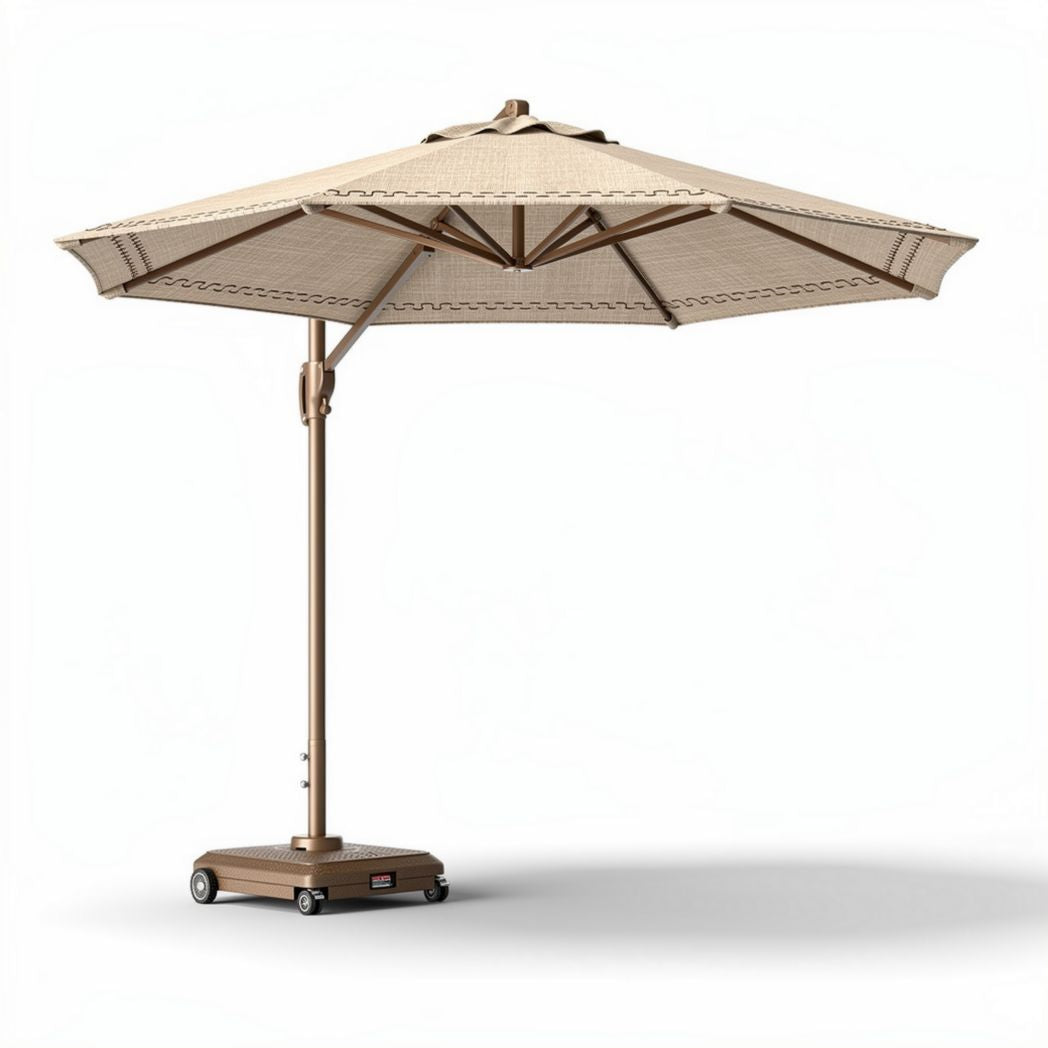 Outdoor patio umbrella with beige canopy and bronze frame 10ft diameter