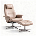 Leather reclining chair with matching ottoman in beige color 90 x 80 x 100cm