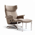 Reclining armchair with ottoman in light brown fabric and metal base