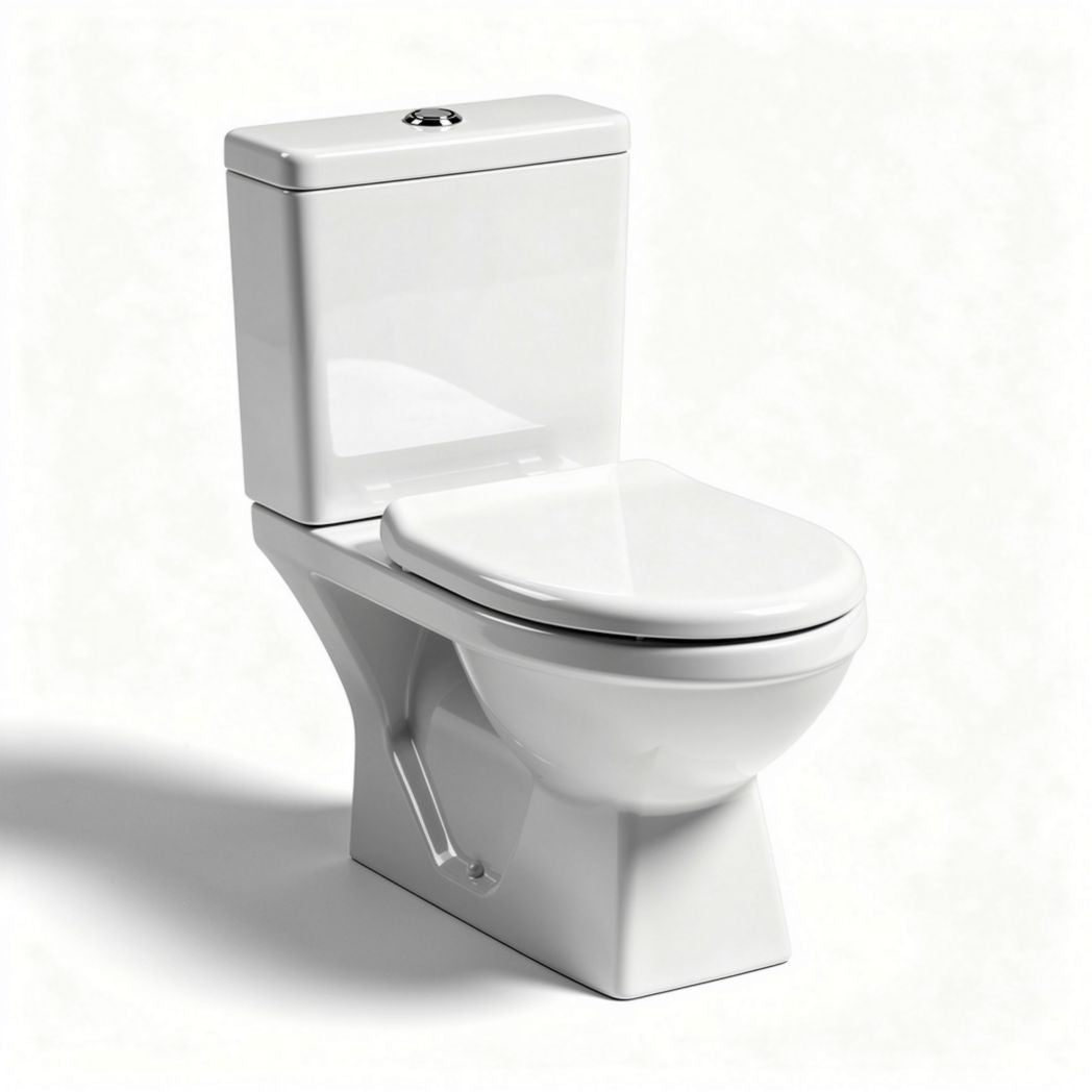 Two-piece white ceramic toilet with optimal height and dual flush system