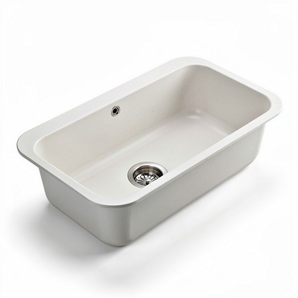 Undermount kitchen sink in white composite material 30 x 18 x 10 inches