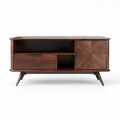 Walnut finish media console with storage drawers and open shelves 120 x 40 x 50cm